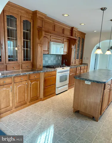 a kitchen with stainless steel appliances granite countertop a refrigerator a sink and a stove