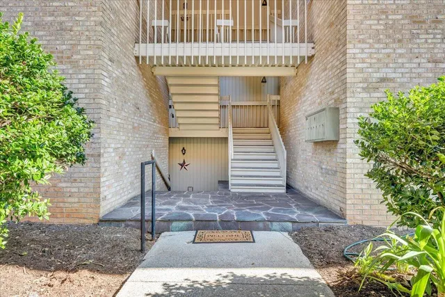 a porch with seating space