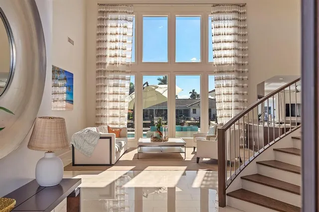 a view of a hallway with staircase