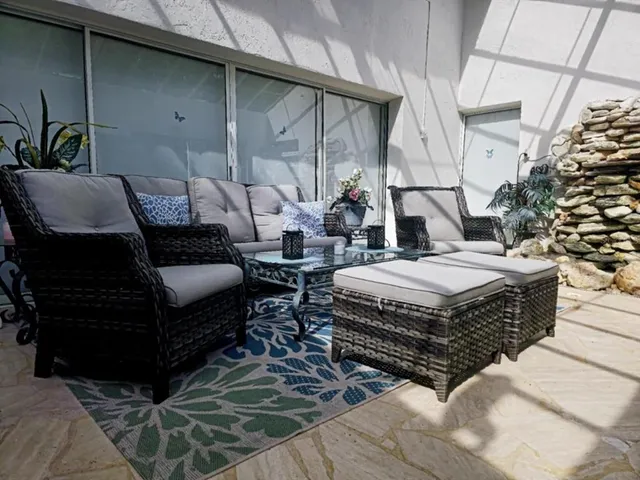 a outdoor living space with furniture