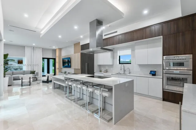 a kitchen with lots of counter top space