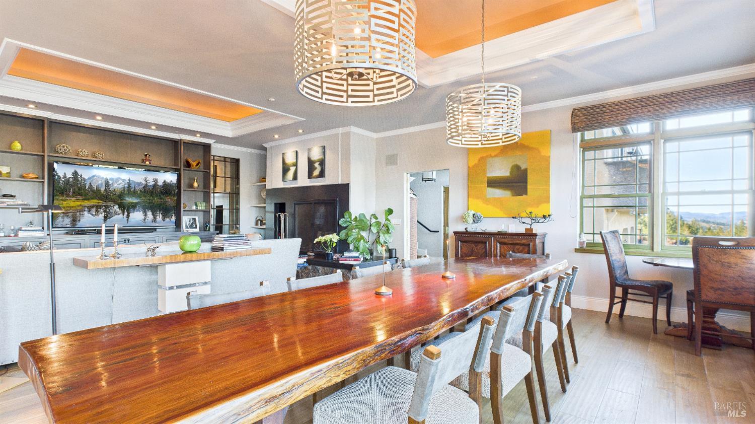 3225 West Dry Creek Road Healdsburg, CA 95448 - Photo 33 of 45 a room with lots of wooden furniture and large windows