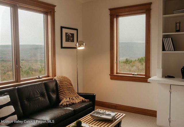 a view of a large building with a window