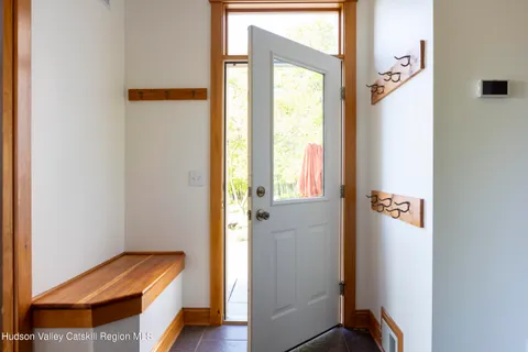 a garden view with a fountain
