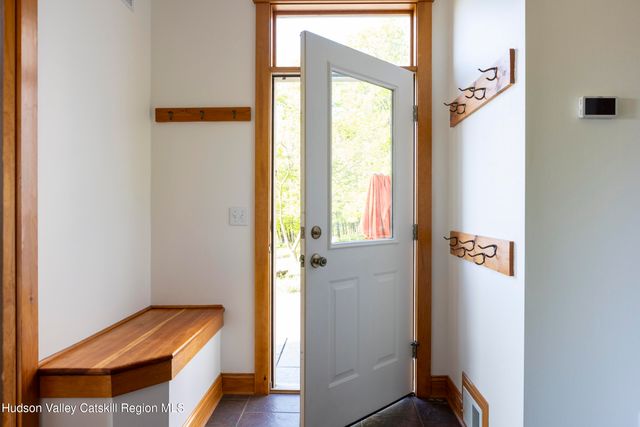 a garden view with a fountain