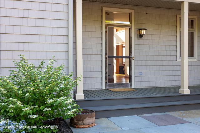a potted plant sitting in front of a door
