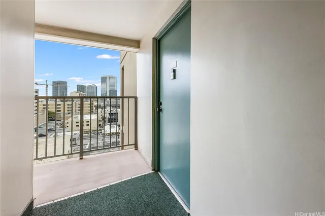 a view of balcony with furniture