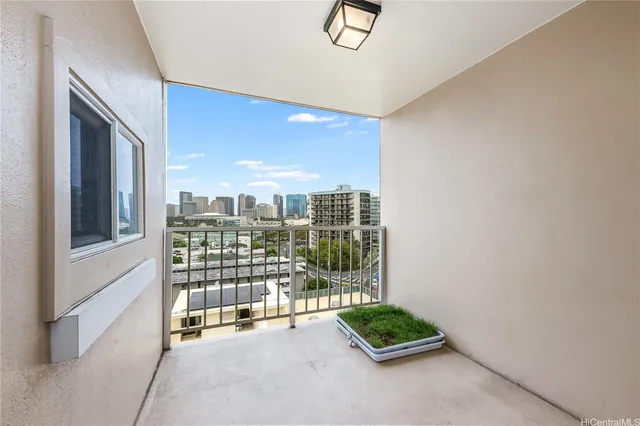 a view of a room with windows