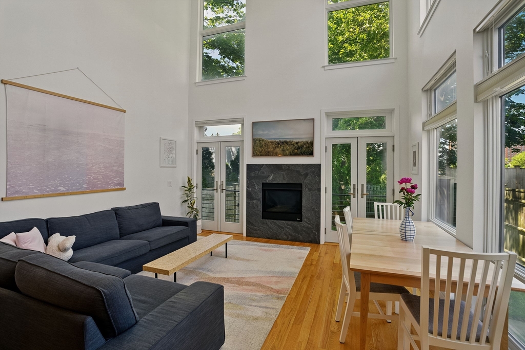 151 Sherman Street Cambridge, MA 02140 - Photo 13 of 35 a living room with furniture and a fireplace