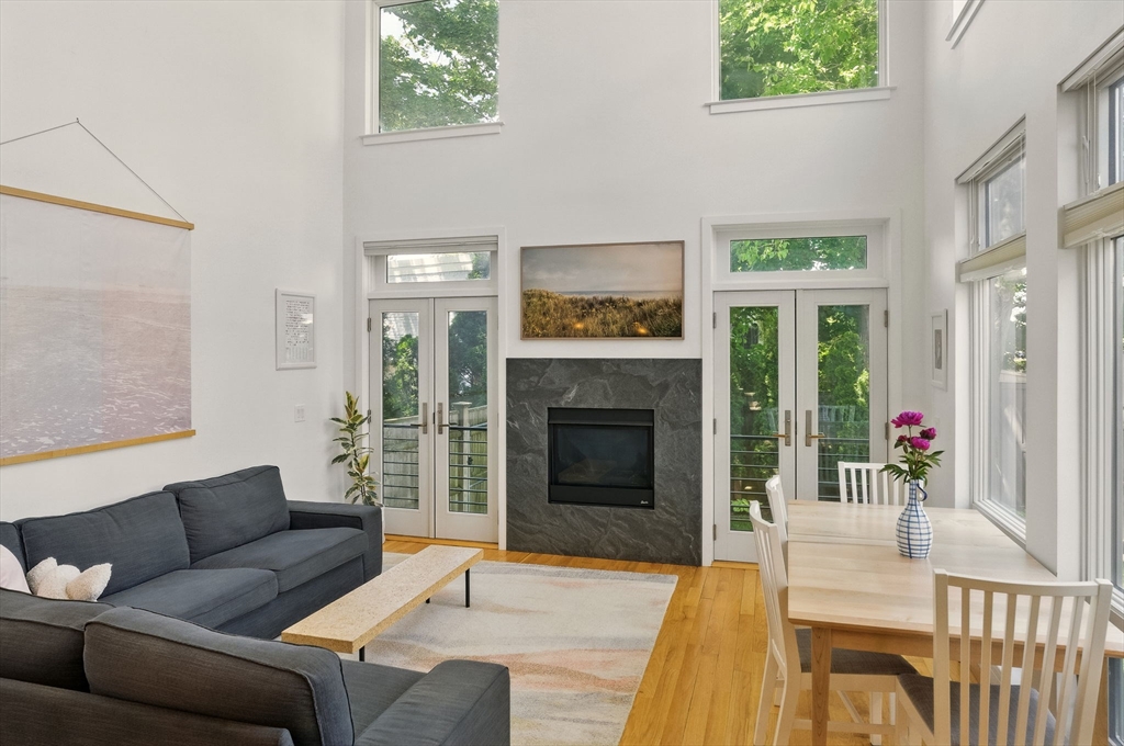151 Sherman Street Cambridge, MA 02140 - Photo 19 of 35 a living room with furniture and a fireplace