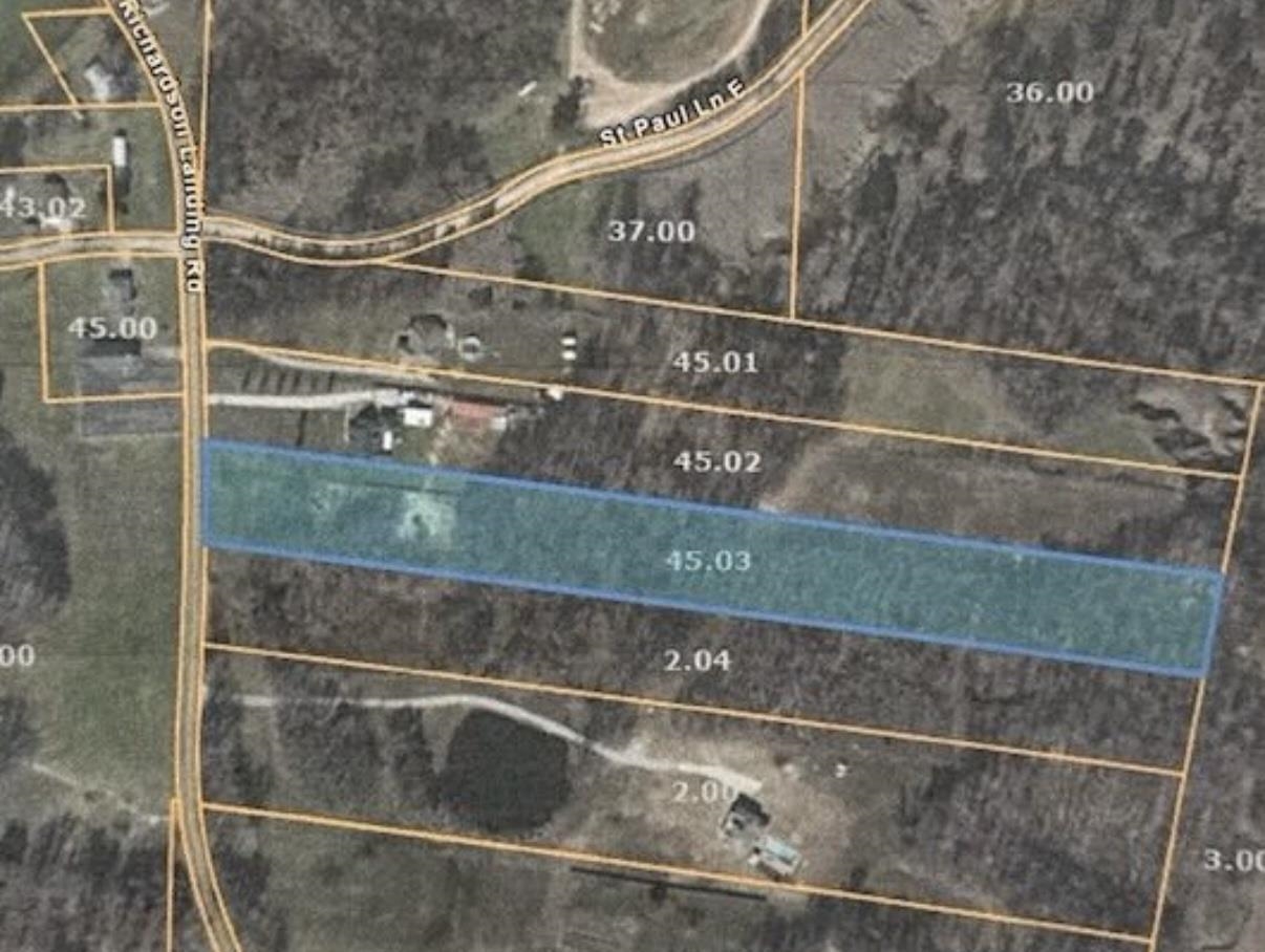 5 Richardson Landing Road Drummonds, TN 38023 - Photo 2 of 4 Explore the full length of this beautiful, rectangular tract of land. The parcel is is outlined in blue for easy reference. This lot offers a mix of cleared and wooded areas, making it ideal for a custom home, agricultural use, or investment potential.