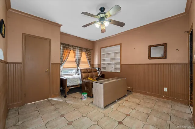 a workspace with furniture and window