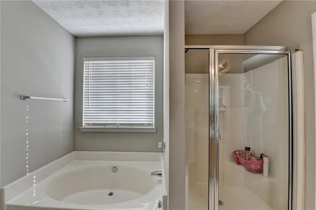 a bathroom with a bathtub and a shower