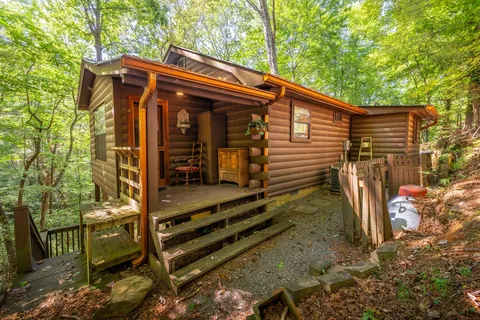 a view of a house with a small yard and a large tree
