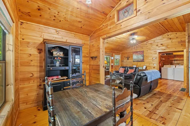 a view of a balcony with furniture