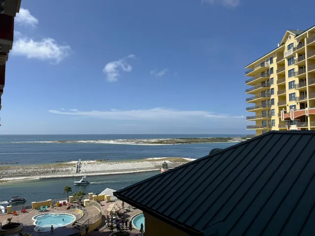a view of building with ocean view