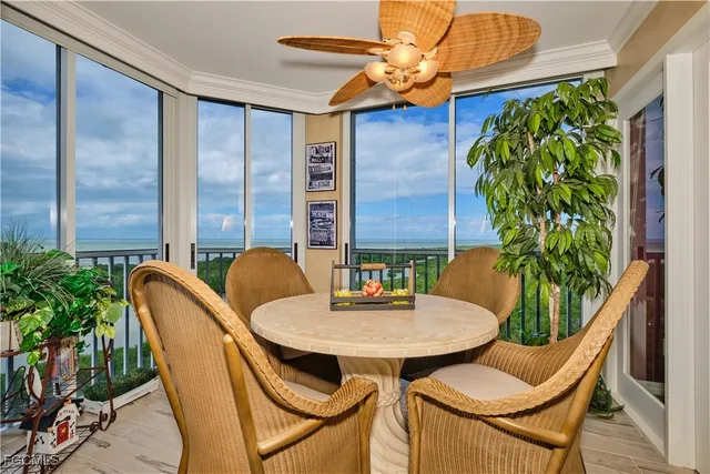 a table and chairs in a patio