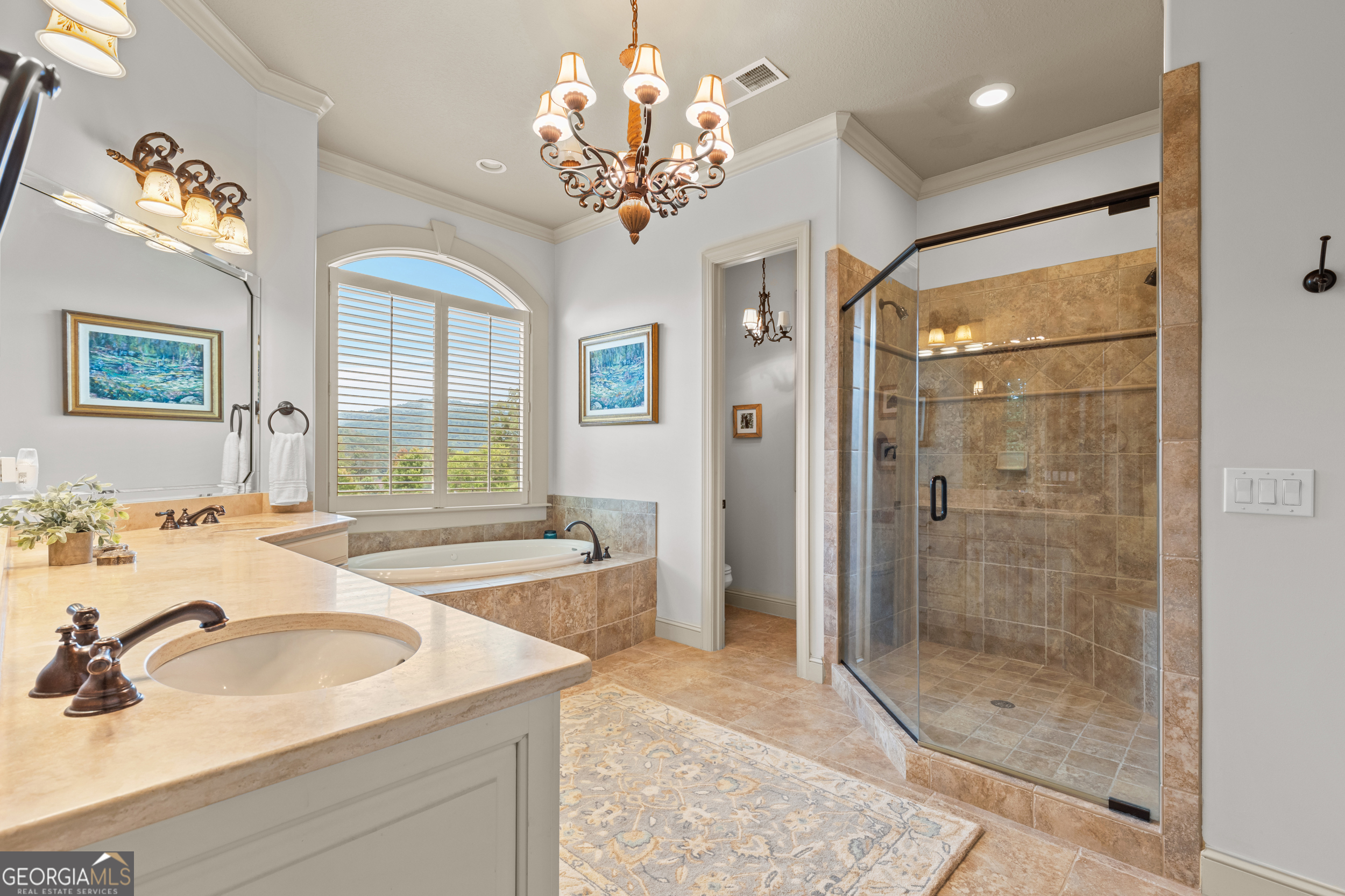 96 Fair View Drive Clayton, GA 30525 - Photo 20 of 66 a bathroom with a granite countertop sink a large mirror and shower