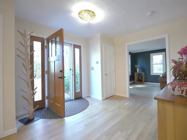 a view of entryway and hall with wooden floor