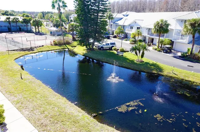 a view of a swimming pool with a yard