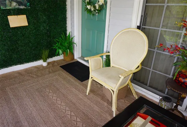 an outdoor space with seating