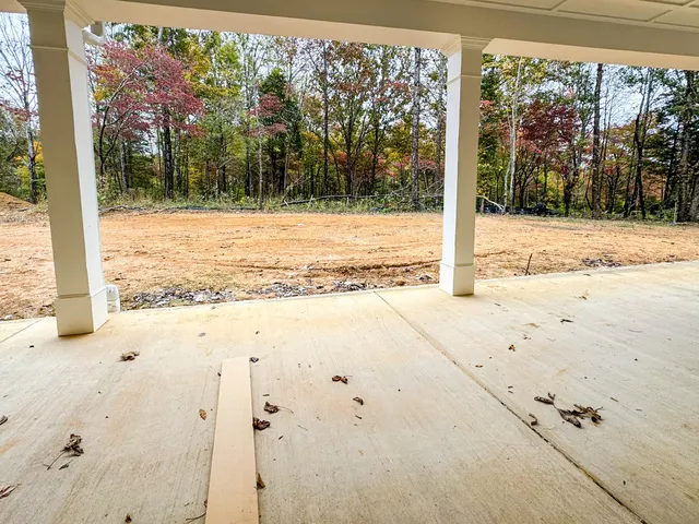 a view of a yard with snow on the road