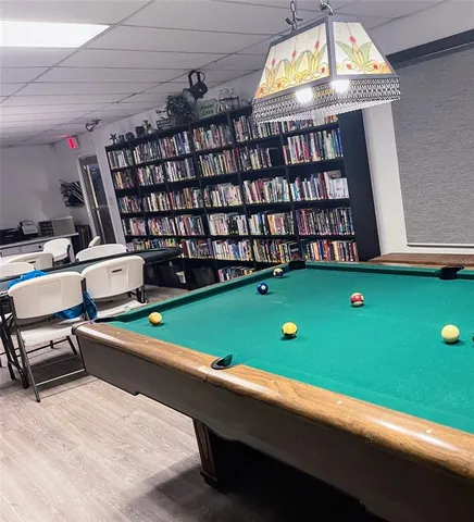 a view of a bench in a garden