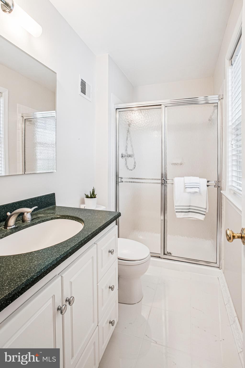 6719 Fairfax Road, Unit 67 Chevy Chase, MD 20815 - Photo 22 of 24 a bathroom with a granite countertop sink toilet and shower