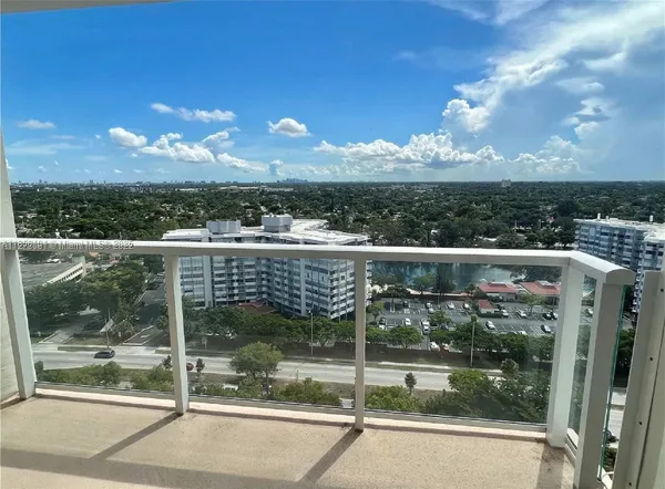 a view of a city from a balcony
