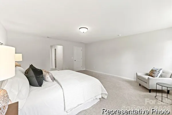a bedroom with a bed and a couch