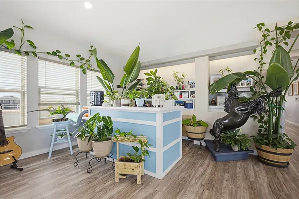 a living room filled with furniture and a potted plant
