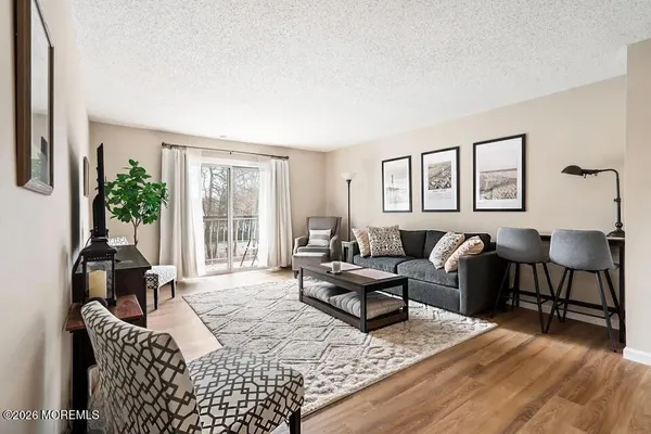 a living room with furniture rug and window