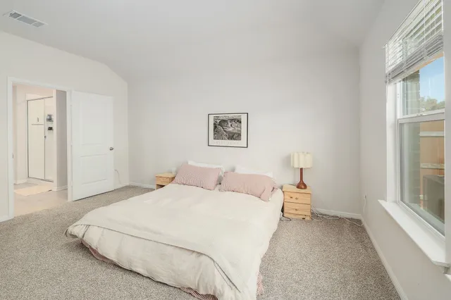 a bedroom with a bed and a couch