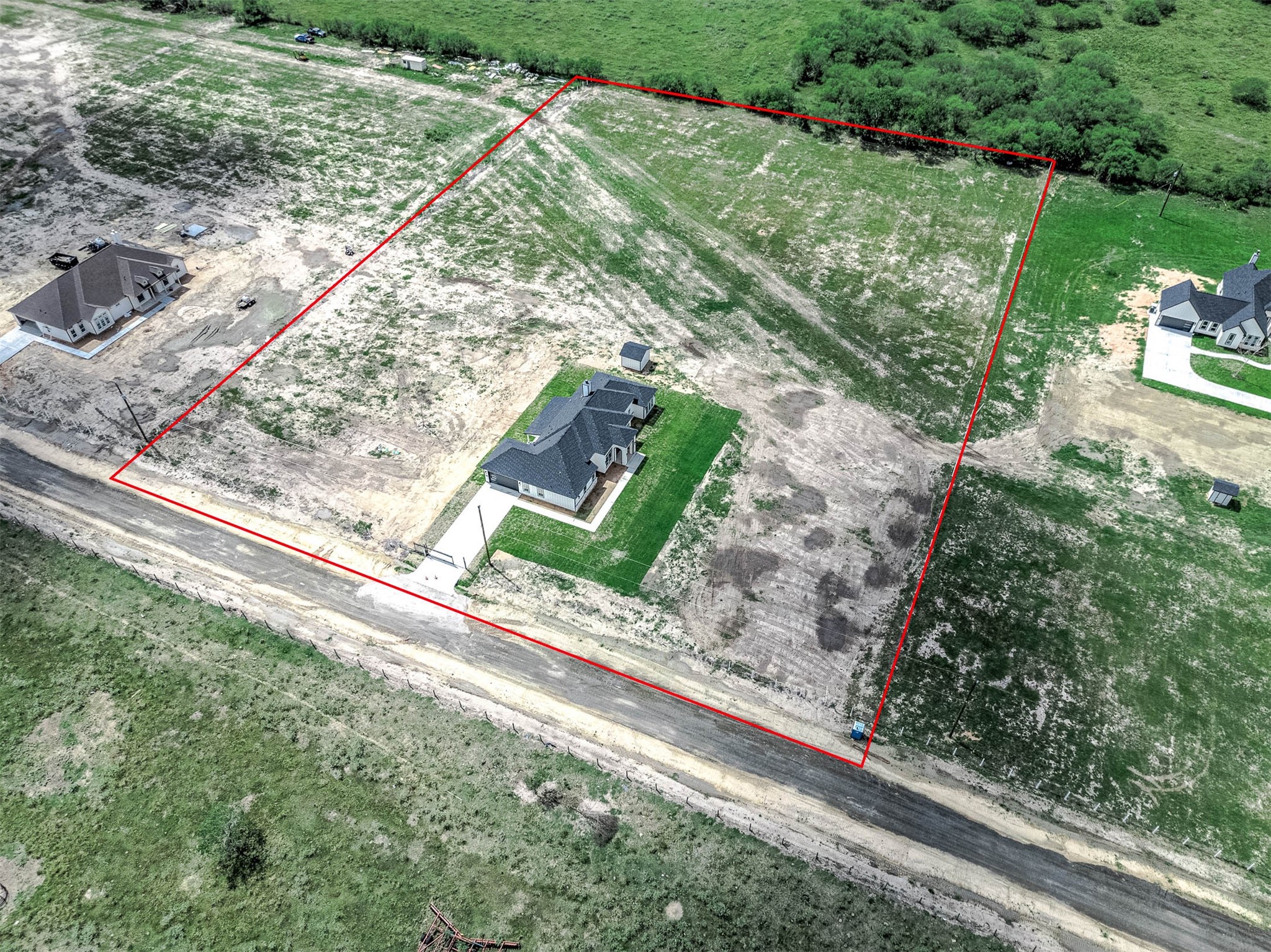 13911 Routt Point Road Needville, TX 77461 - Photo 16 of 19 Aerial view of the property, with the red outline showing the property boundaries and surrounding land.