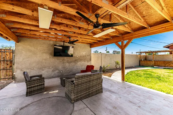 a outdoor view with a sitting space