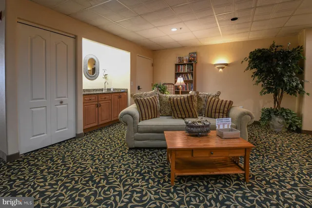 a living room with furniture and a rug