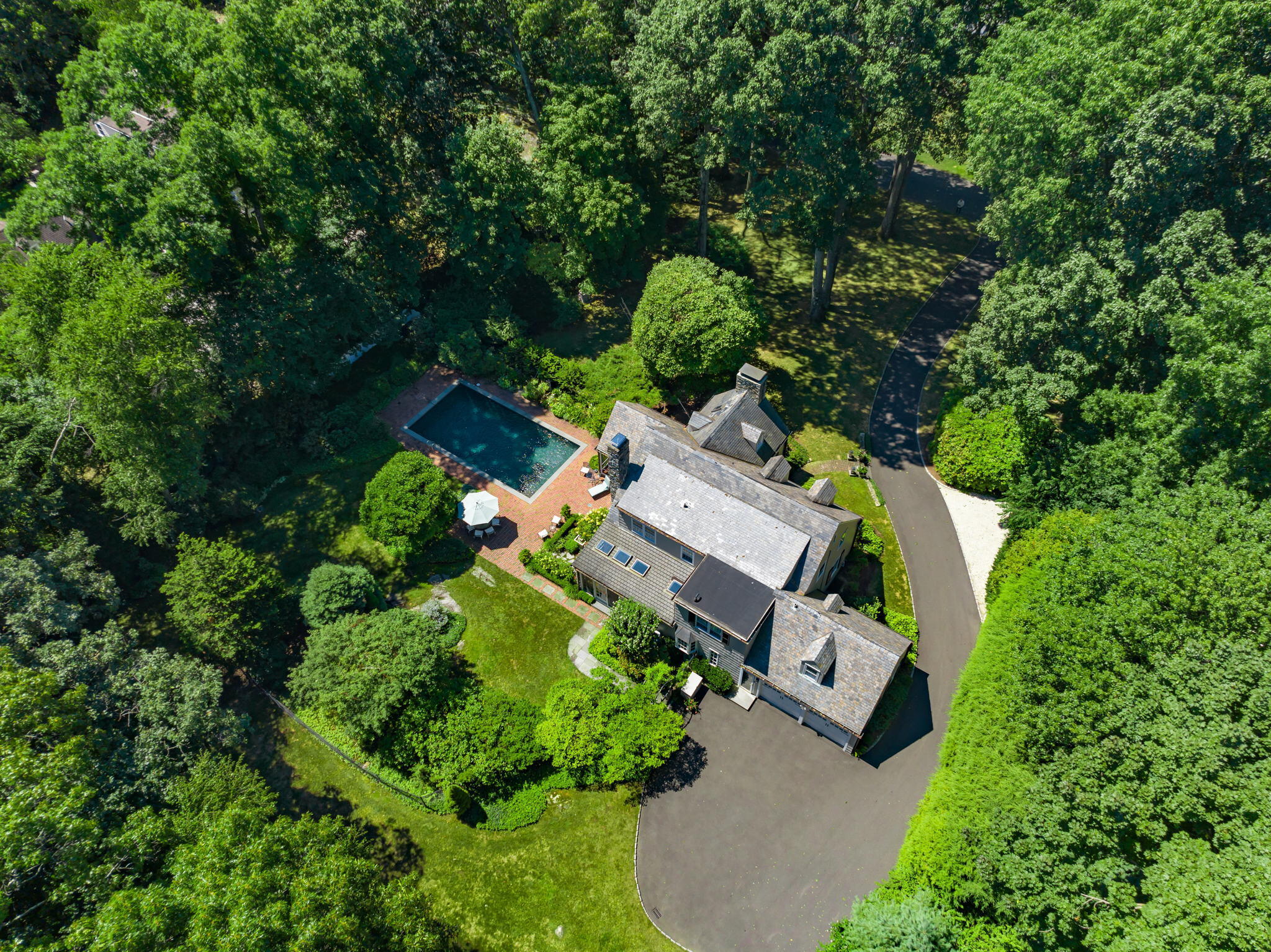 7 Point O Woods Road South Darien, CT 06820 - Photo 3 of 33 an aerial view of residential house with outdoor space and trees all around