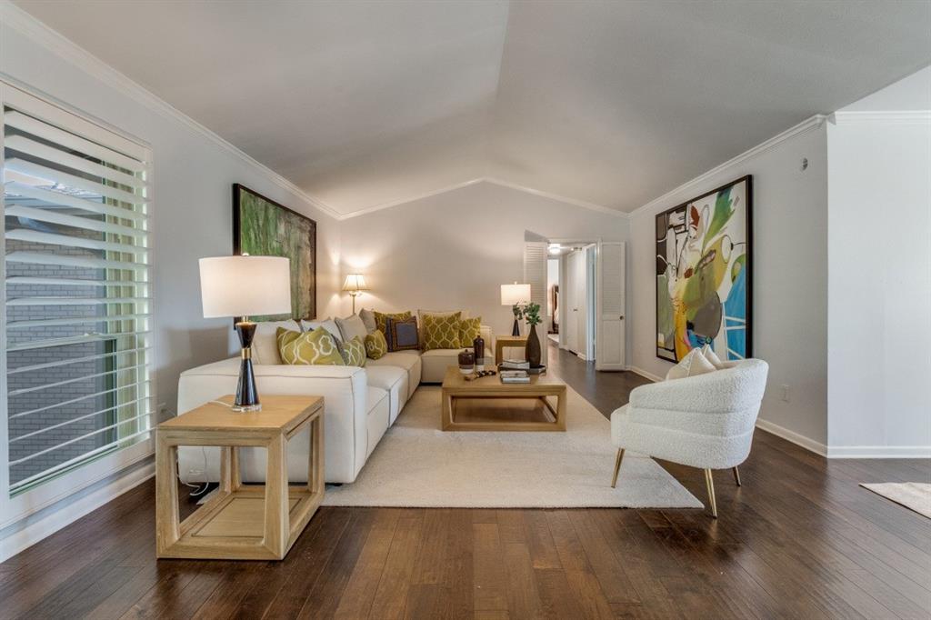 6130 Bandera Avenue, Unit C Dallas, TX 75225 - Photo 6 of 12 a living room with furniture and a wooden floor