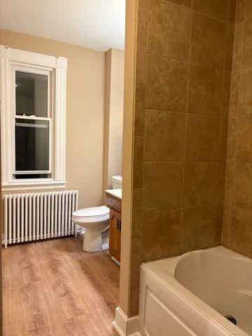 a bathroom with a bathtub