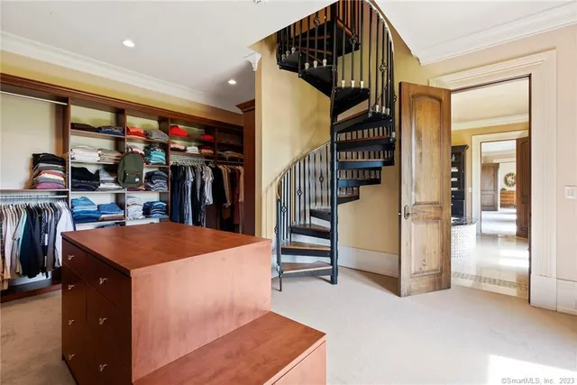 a dining room with furniture and closet