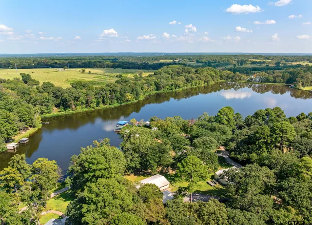 a view of a lake with a city