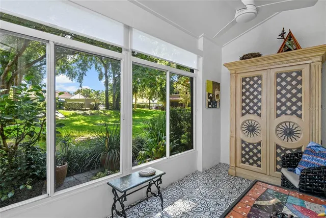 a living room with a large window