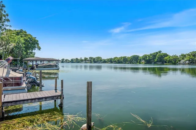 a view of a lake with a outdoor space