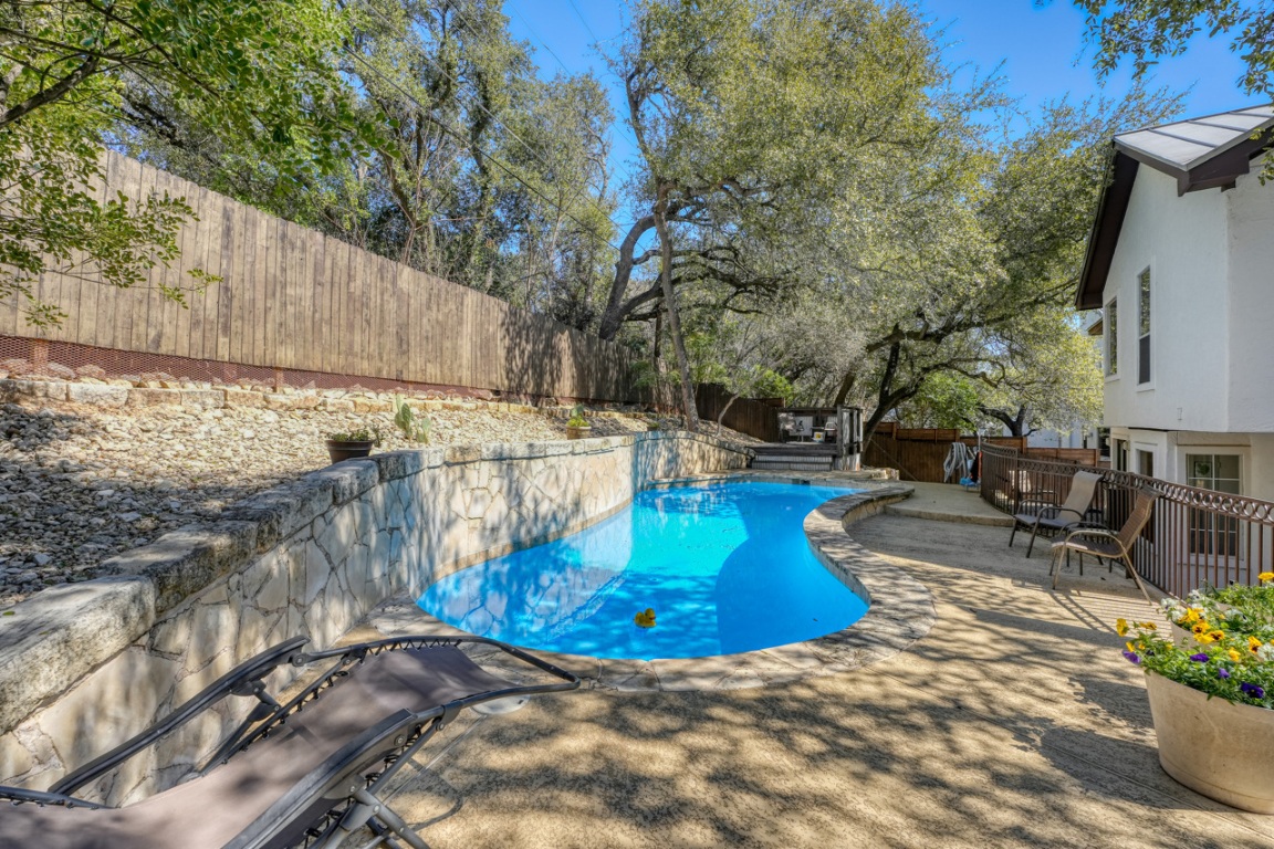 View of swimming pool featuring a fenced backyard and a fenced in pool