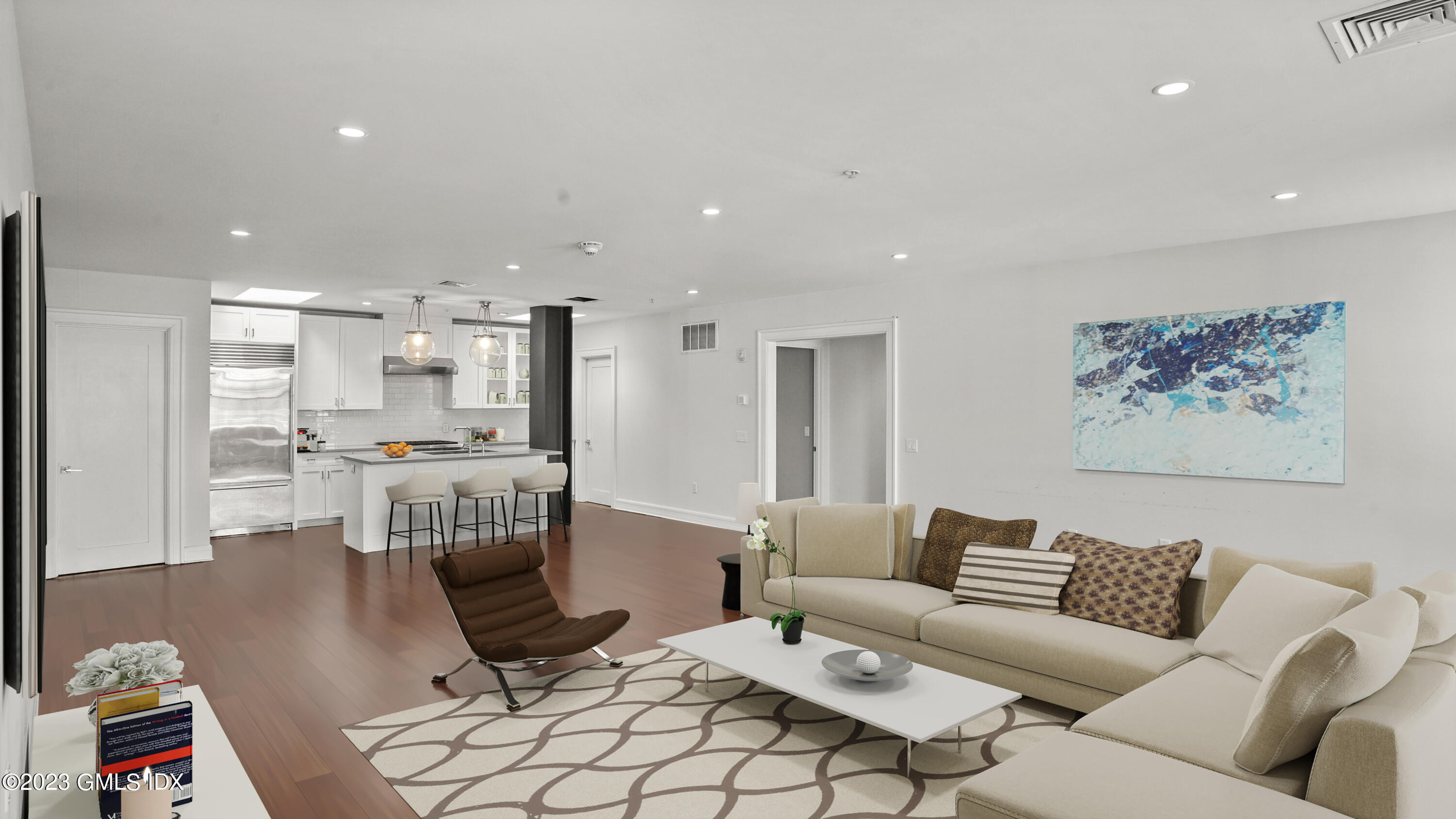 a living room with furniture