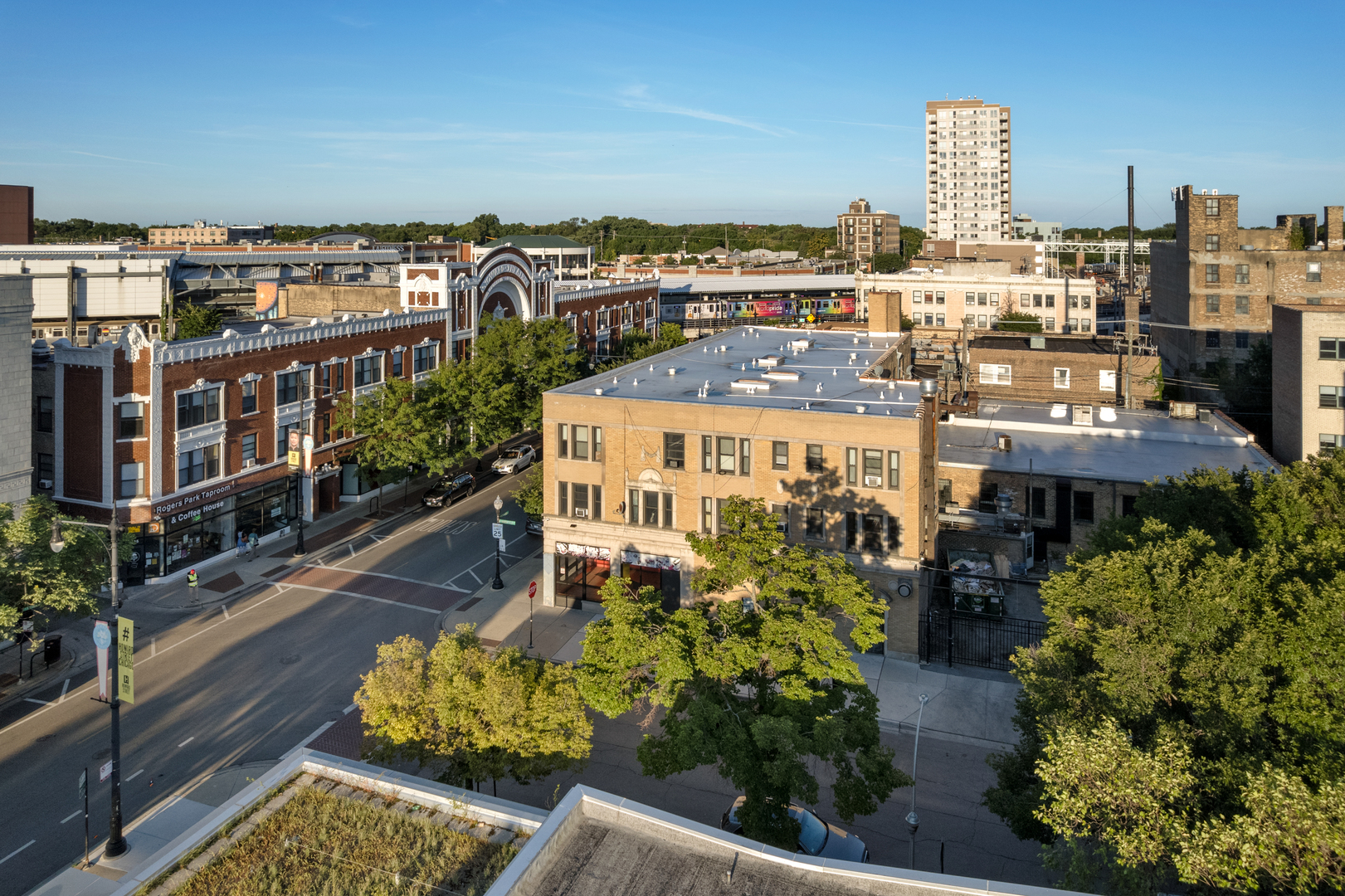 a view of a city with tall buildings