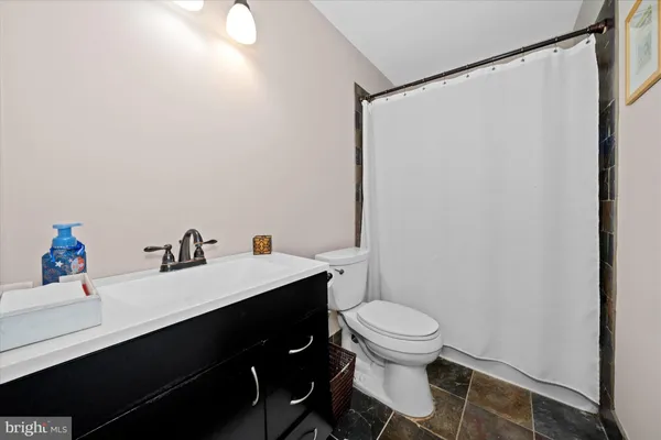 a bathroom with a sink a toilet and a mirror