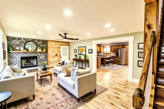 a view of a kitchen with a stove and cabinets
