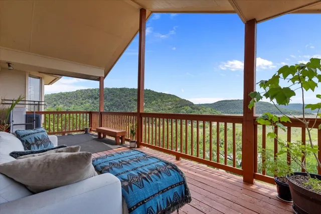 a balcony with couch