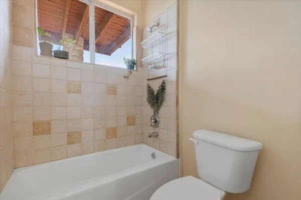 a bathroom with a toilet and a bathtub